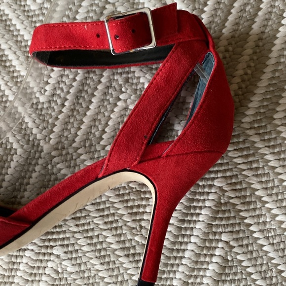 New red suede ankle wrapped pointed toes heels d’orsay party shoes Sz 6 1/2M - Picture 6 of 14